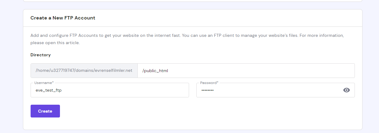 إضافة حساب FTP